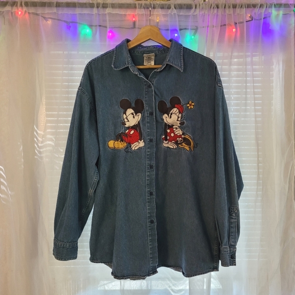 Disney Tops - The Disney Store Vintage Minnie And Mickey Mouse Denim Shirt Size XL Embroidered